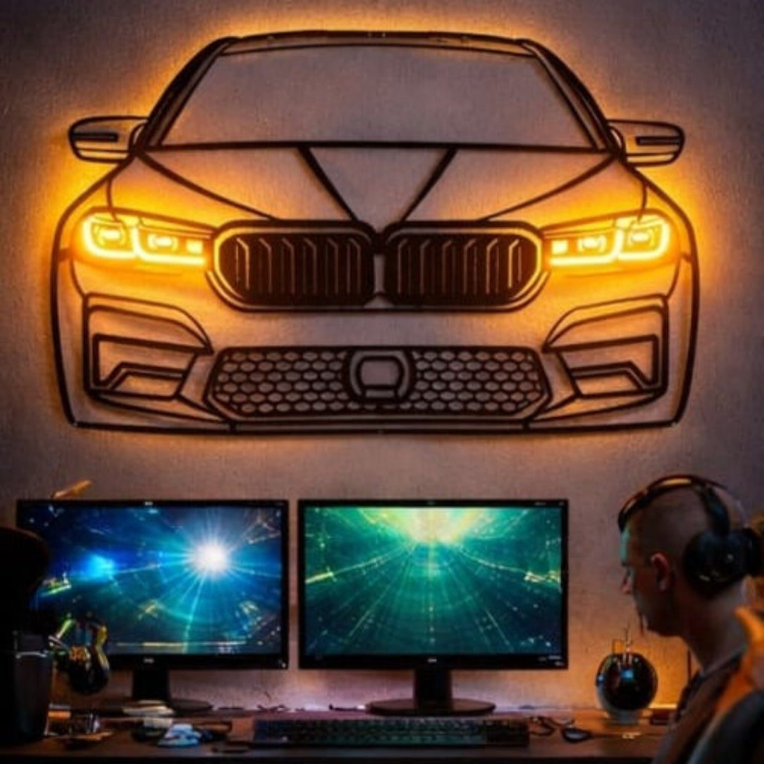 🚗✨  Illuminated Sports Car Front Wall Art