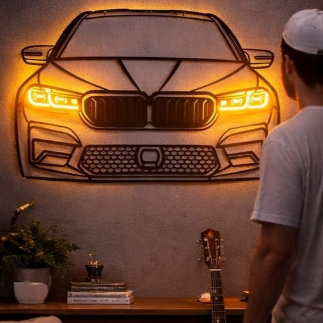 🚗✨  Illuminated Sports Car Front Wall Art