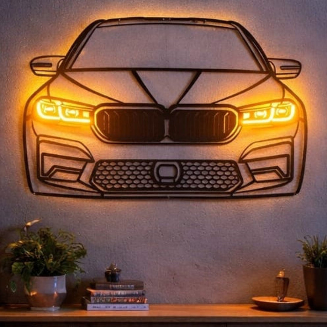 🚗✨  Illuminated Sports Car Front Wall Art