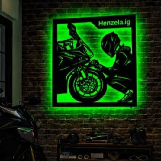 🏍️💚 Neon Rider LED Wall Art 💚🏍️